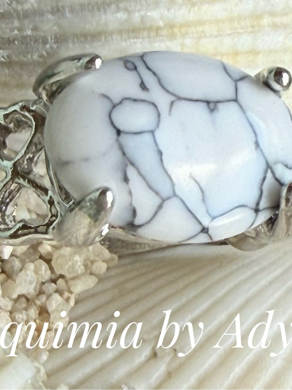 Boho + White Howlite Oval Stone Ring in Silver Setting